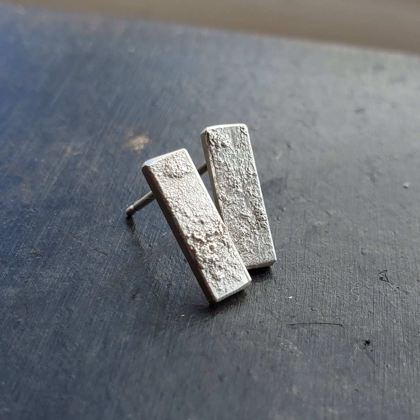 Sterling Silver Textured Rectangular Studs