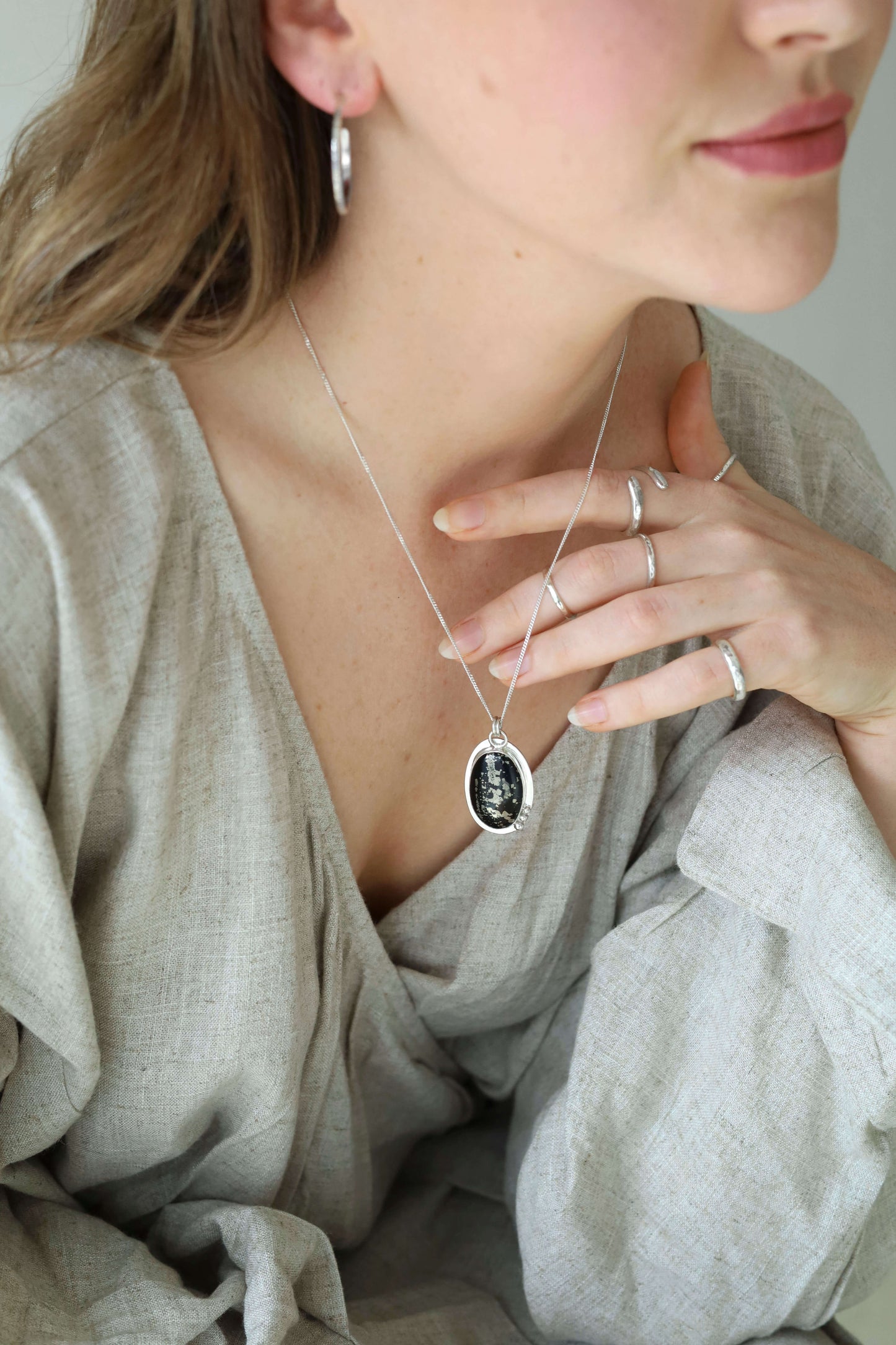 Large Black Quartz and Pyrite Pendant