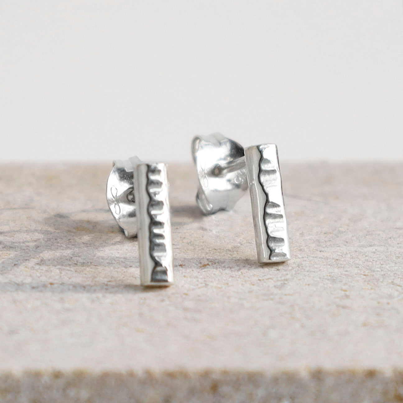 Hammered Rectangular Sterling Silver Studs