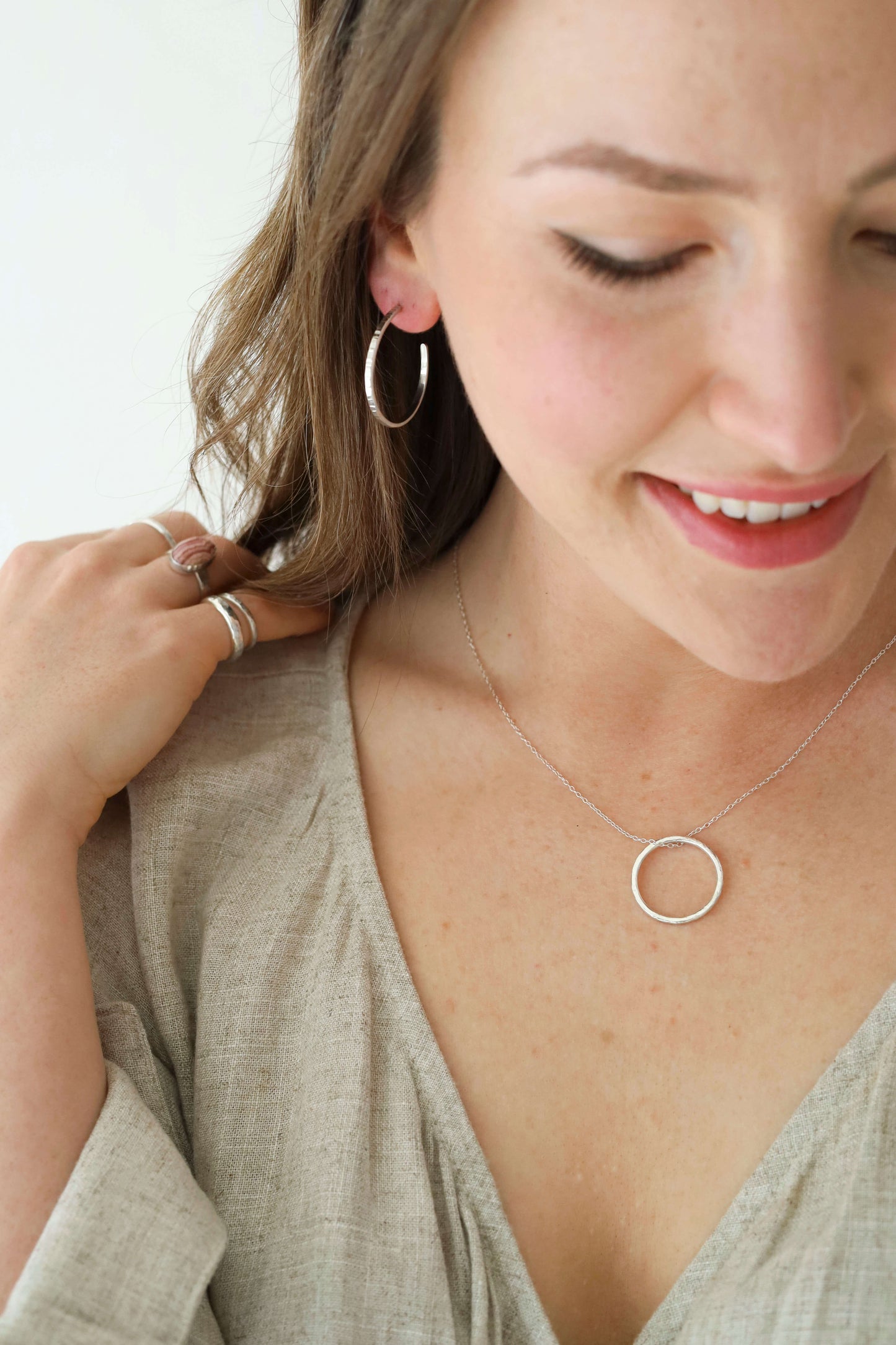 Medium Hammered Sterling Silver Hoops