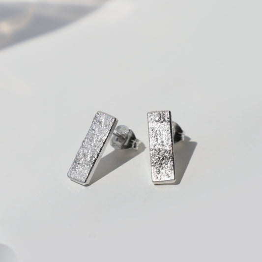 Sterling Silver Textured Rectangular Studs