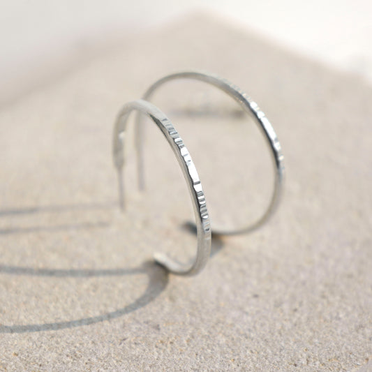 Medium Hammered Sterling Silver Hoops