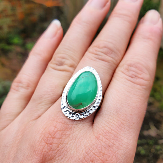 Textured Chrysoprase Sterling Silver Ring