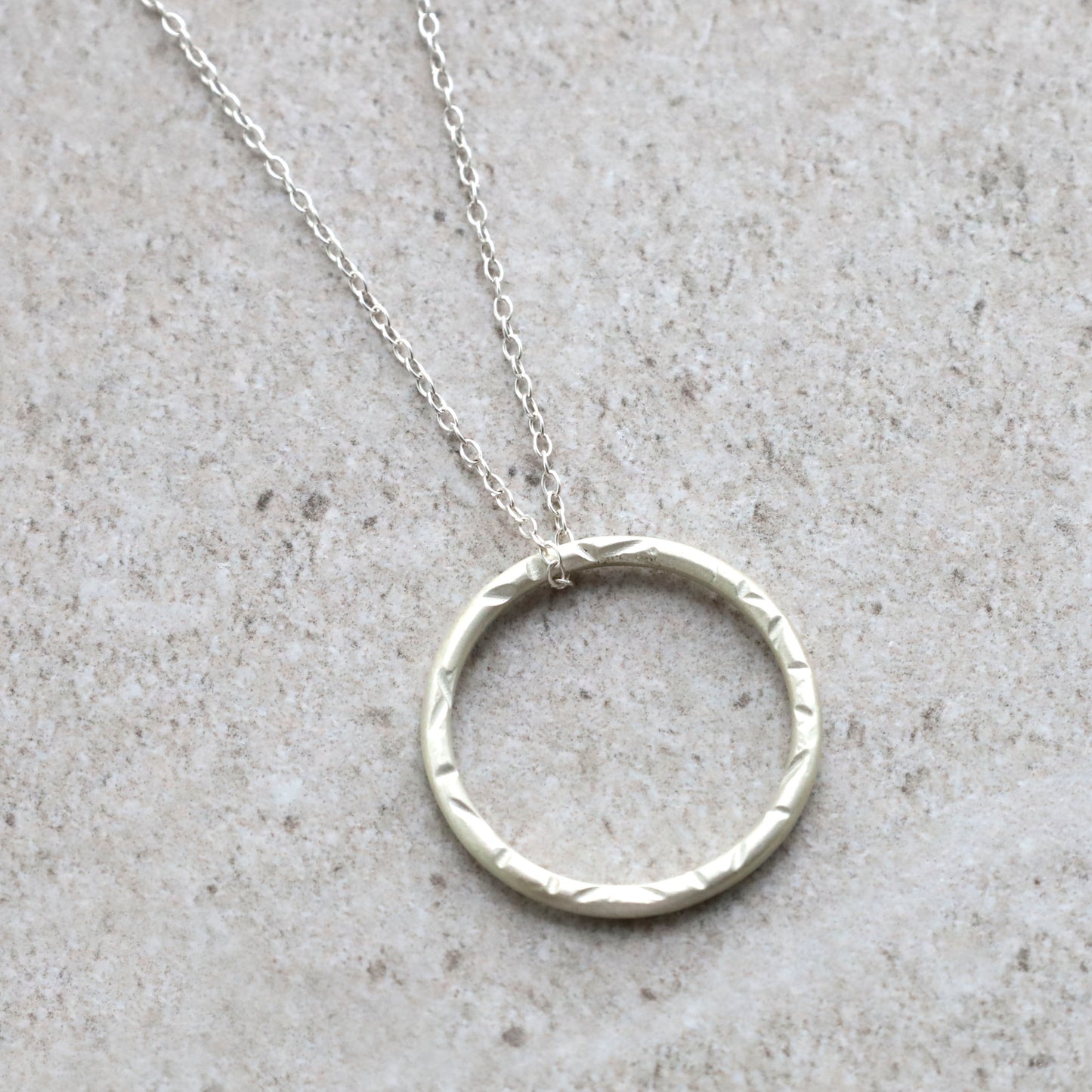Satin Sterling Silver Hoop Pendant with Lines
