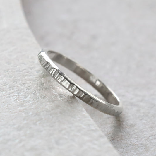 Textured Line Hammered Silver Stacking Ring